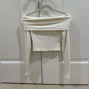 ARE YOU AM I Cream Off-Shoulder Crop Top